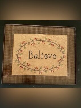 Believe Embroidered Wall Hanging in Cream and Red